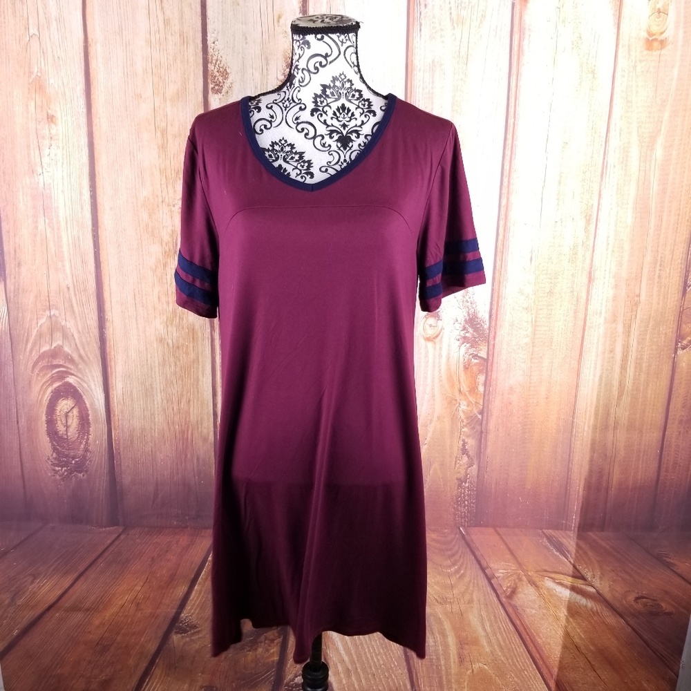 Maurices Maroon/Navy V-neck T-shirt Dress sz L B46